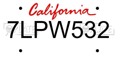 7LPW532 California License Plate