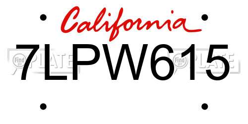 7LPW615 California License Plate