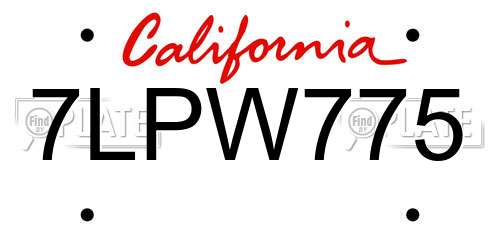 7LPW775 California License Plate