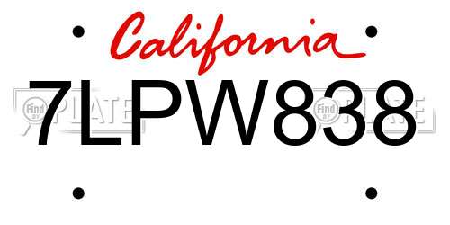 7LPW838 California License Plate