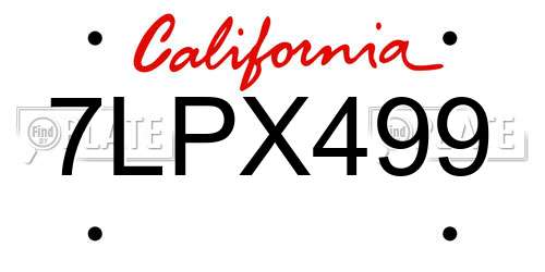 7LPX499 California License Plate