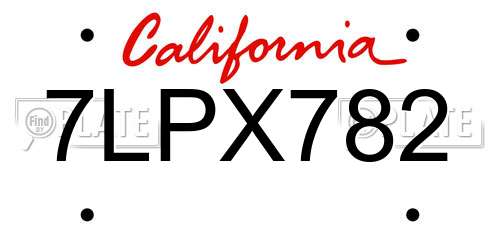 7LPX782 California License Plate