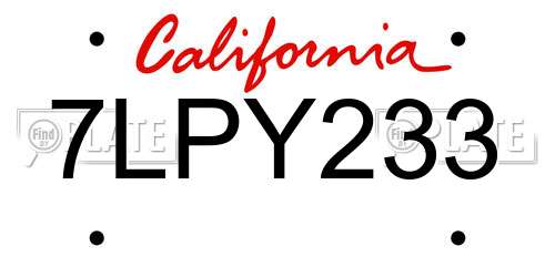 7LPY233 California License Plate