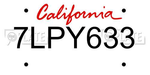 7LPY633 California License Plate