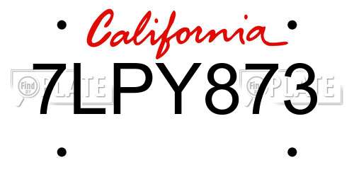 7LPY873 California License Plate