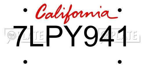 7LPY941 California License Plate