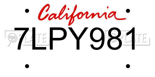7LPY981 California License Plate