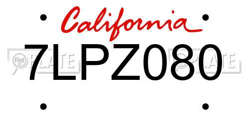 7LPZ080 California License Plate