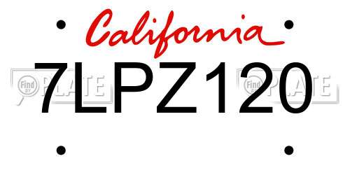 7LPZ120 California License Plate