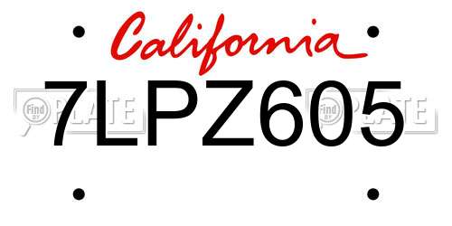 7LPZ605 California License Plate