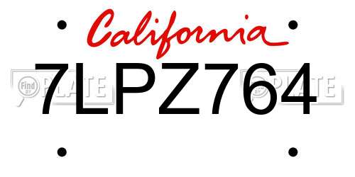 7LPZ764 California License Plate