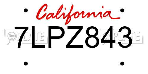 7LPZ843 California License Plate