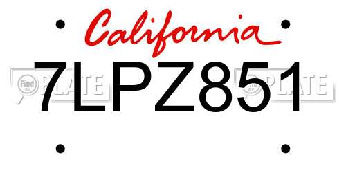 7LPZ851 California License Plate
