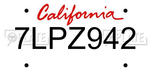 7LPZ942 California License Plate