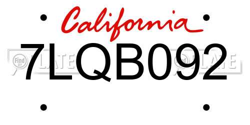 7LQB092 California License Plate