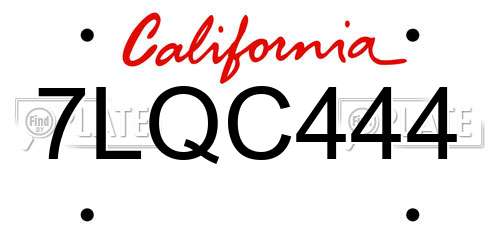 7LQC444 California License Plate