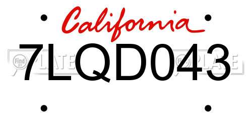 7LQD043 California License Plate