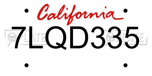 7LQD335 California License Plate