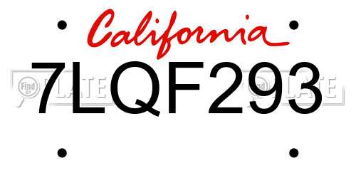 7LQF293 California License Plate