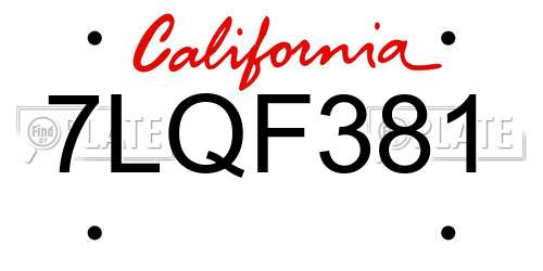 7LQF381 California License Plate