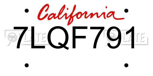 7LQF791 California License Plate