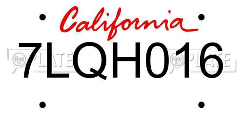 7LQH016 California License Plate