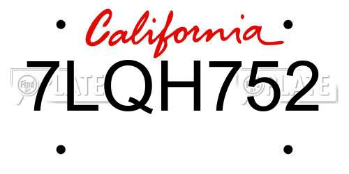 7LQH752 California License Plate