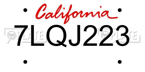 7LQJ223 California License Plate