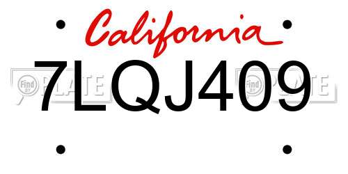 7LQJ409 California License Plate