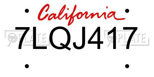 7LQJ417 California License Plate
