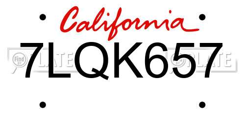 7LQK657 California License Plate