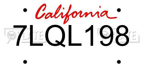 7LQL198 California License Plate