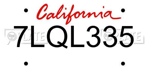 7LQL335 California License Plate