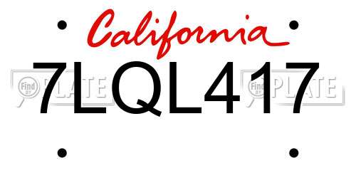 7LQL417 California License Plate