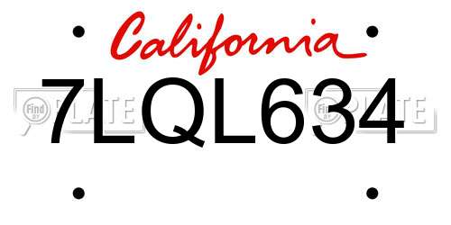 7LQL634 California License Plate