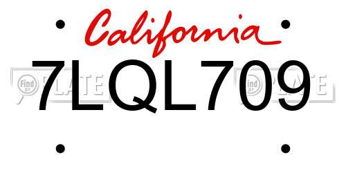 7LQL709 California License Plate