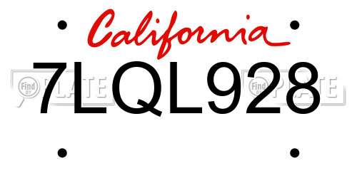 7LQL928 California License Plate