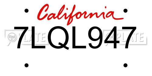 7LQL947 California License Plate