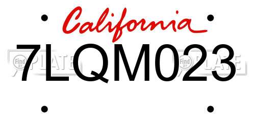 7LQM023 California License Plate