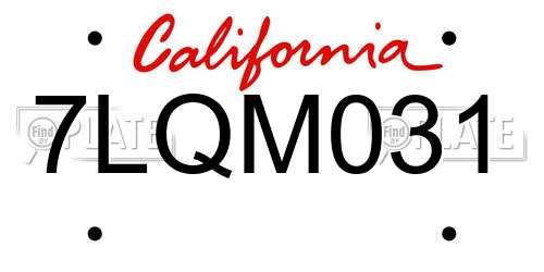 7LQM031 California License Plate