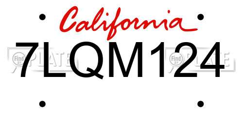 7LQM124 California License Plate