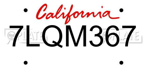 7LQM367 California License Plate