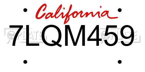 7LQM459 California License Plate