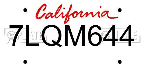 7LQM644 California License Plate
