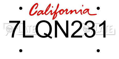 7LQN231 California License Plate