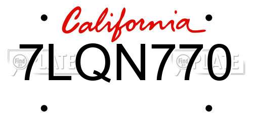 7LQN770 California License Plate