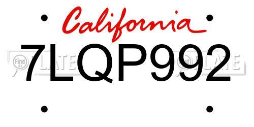 7LQP992 California License Plate