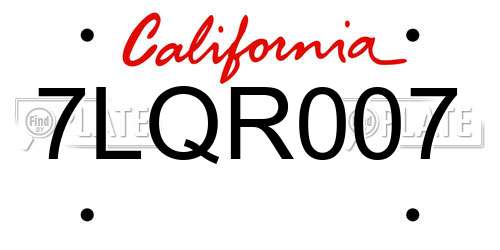 7LQR007 California License Plate