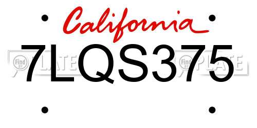 7LQS375 California License Plate