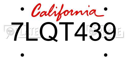 7LQT439 California License Plate